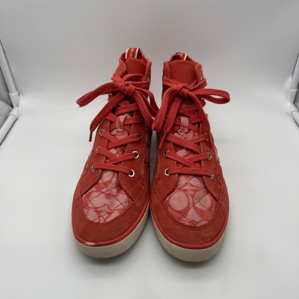 Coach Pita Red Suede Canvas Signature‎ High Top Sneakers Women's Size 10M - Picture 2 of 6